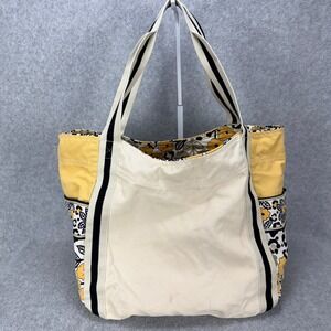 Vera Bradley Canvas Tote Bag Womens Large Yellow Floral Leopard Print Boho